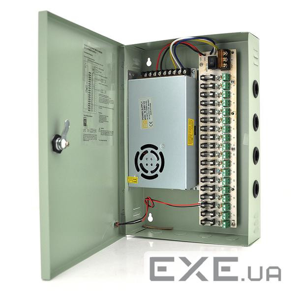 Імпульсний блок живлення 12V-20A / 18CH в боксі з замком перфорований, 18-ти канальний