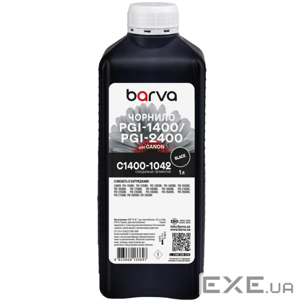 Чорнило Barva Canon PGI-1400/PGI-2400 1 л, special pigment, black (C1400-1042)