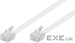 Кабель телефонний RJ12 M/M 15.0m, плоский 6P4C AWG28 1:1, білий (75.09.3065-1)