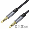 Кабель Vention Audio 3.5 mm - 3.5 mm 2 m, Metal Type, Silver/Black (BAQHH)