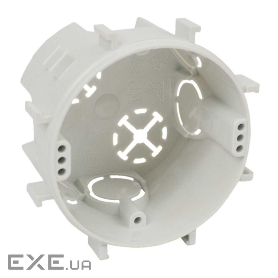 Підрозетник у тверді стіни, що з'єднуються між собою, ПВХ, сірий, 70х45мм. (KP 67/3_KA)