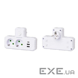Розетка трійник Т-подібний із заземленням F303-White, 2 розетки+2USB+1Type-C, 2500W, 10A, 110-250V~M +2USB+1Type-C, 2500