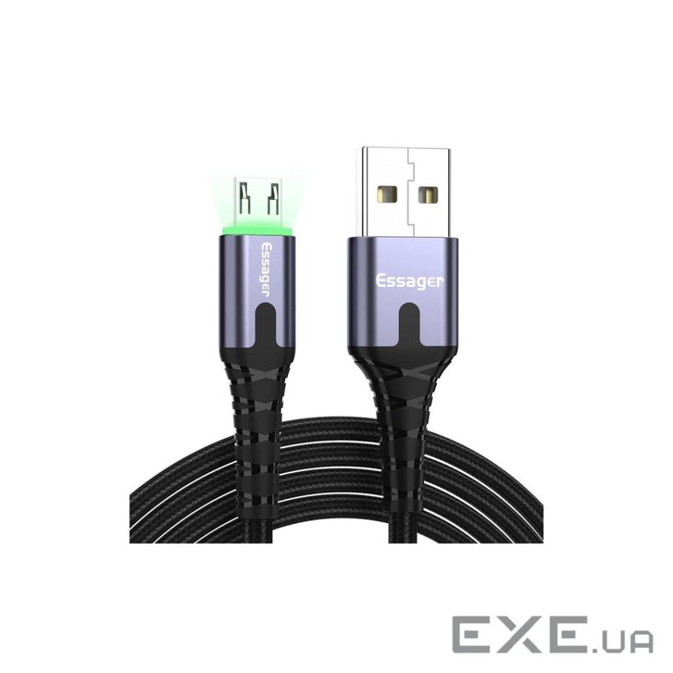 Дата кабель USB 2.0 AM to Micro 5P 2.0m 2.4A LED black Essager (EXCM-XGA0G)