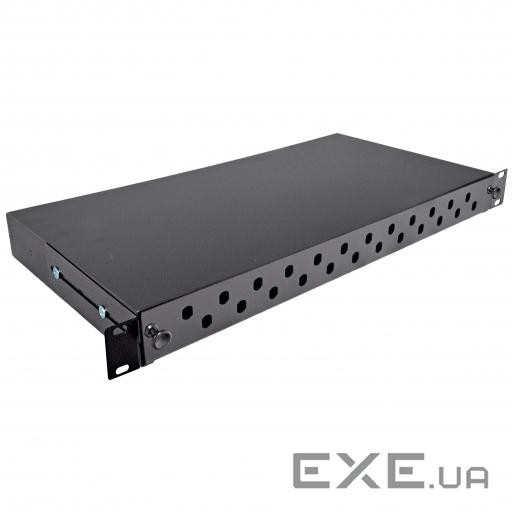 Патч-панель 24 порти ST / FC, порожня, 1U, каб.вводі для 6xPG13.5 + 6xPG16, чорна (UA-FOPE24ST-B)