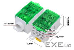 Паралельний розгалужувач-спліттер проводів UKK250, 11виходів(латунь)5-2,5*16мм2*1-35- (UKK250 GREEN) 2*1-35- (UKK250 GRE