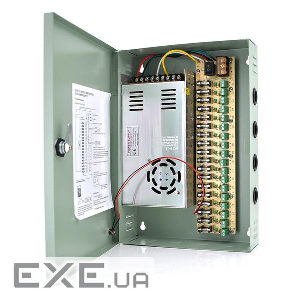Імпульсний блок живлення 12V-30A / 18CH в боксі з замком перфорований, 18-ти канальний, Q14 , Q14