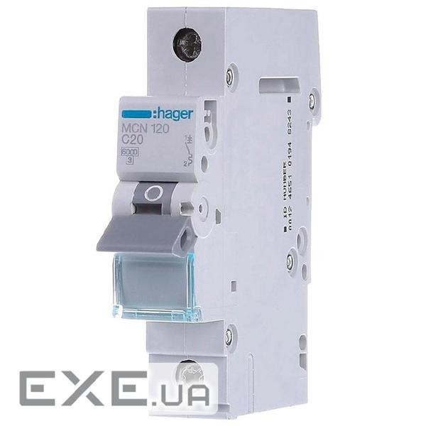 Автоматичний вимикач Hager 1-п. C 20A (6kA) 1M (A) (MCN120)