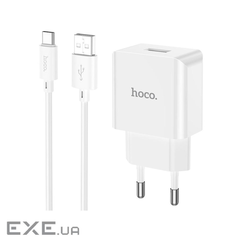 Зарядний пристрій HOCO C106A Leisure USB + cable USB to USB-C 10.5W White (6931474783912)