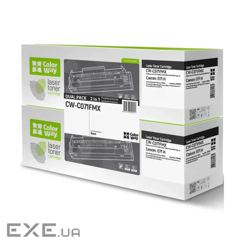 Картридж Canon 071H, Black, MF272/MF275, LBP122, 2500 стор, ColorWay, Dual Pack (CW-C071FMX)