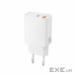 Зарядний пристрій XO QC16U 1xUSB-C PD30W + 1xUSB QC3.0 GaN white (XO-QC16U)