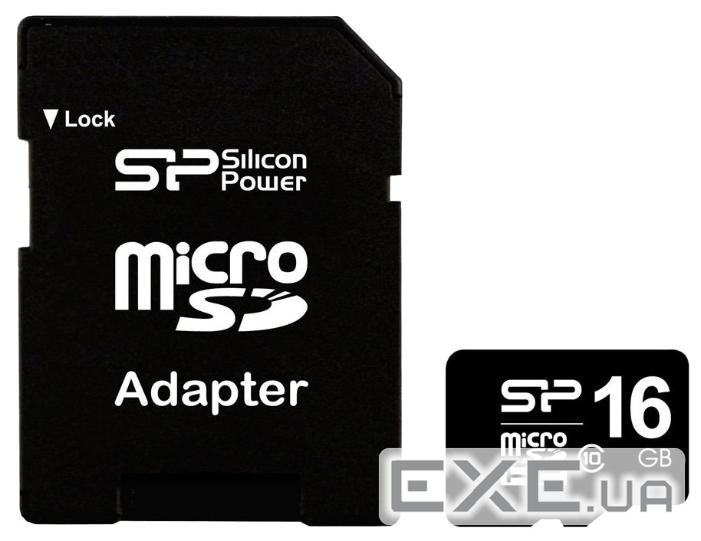Карта пам'яті SILICON POWER microSDHC 16 GB card Class 10 + adapter (SP016GBSTH010V10-SP)