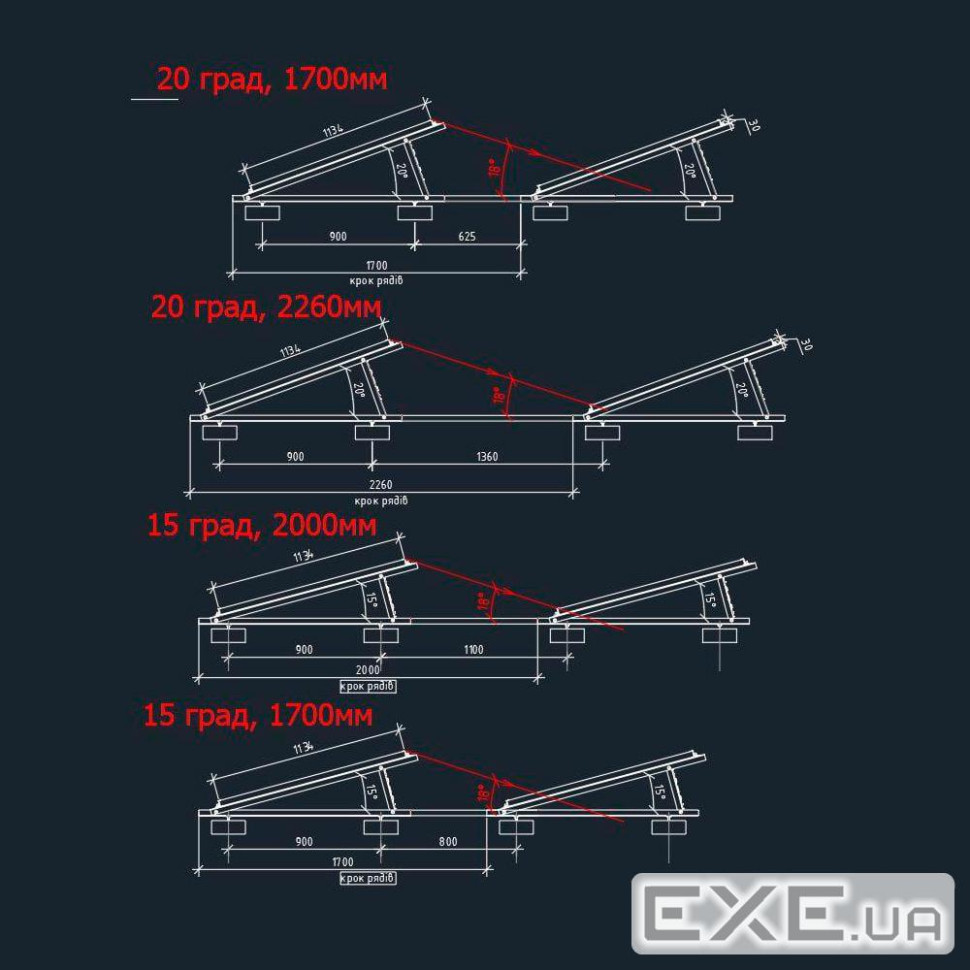 Баластна система кріплень (розмір панелі 2382&times,1134&times,30мм) кут 20 ві (БСК-20В)