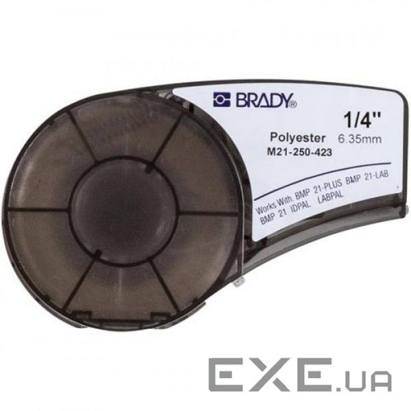 Стрічка для принтера етикеток Brady поліестр, 6.35mm / 6.4m. Чорний на Білому (M21-250-423)