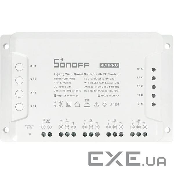 Розумний 4-канальний перемикач Wi-Fi Sonoff з керуванням RF433MHz 4CHPROR3
