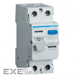 Диференційне реле 2P, 6kA, 40A,30mA, A Hager CDA240D