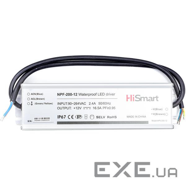 Блок живлення HiSmart 12V, 16.5A, 200W, PFC, IP67 (NPF-200-12)