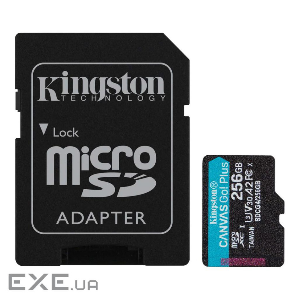 Карта пам"яті Kingston 256GB microSDXC сlass 10 UHS-I U3 V30 A2 Canvas Go Plus G4 (SDCG4/256GB)