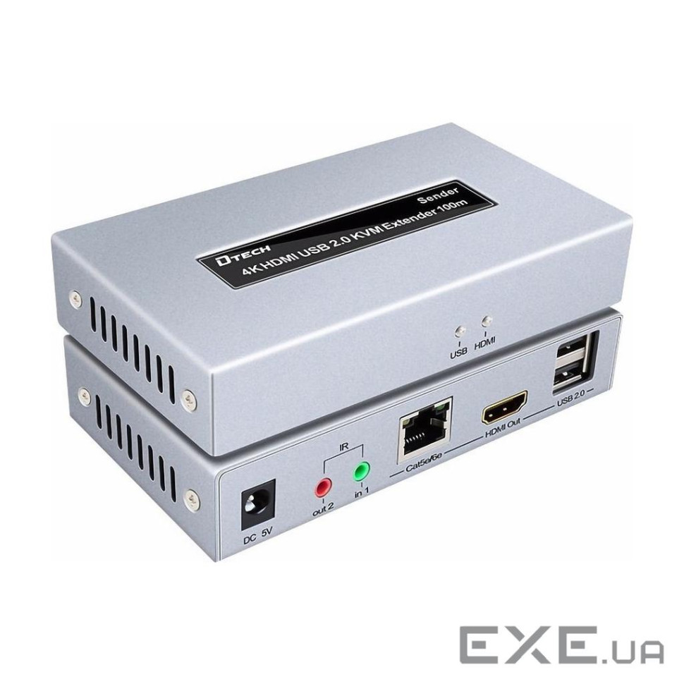 Адаптер HDMI extender 100m UHD 4K/60Hz CAT5E/6 + USB 2.0 Dtech (DT-7051)