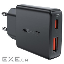 Зарядний пристрій Acefast 2xUSB 30W (USB-C+USB-A) Gan A69 ultra-thin Fast Charger Black (6974316282709)