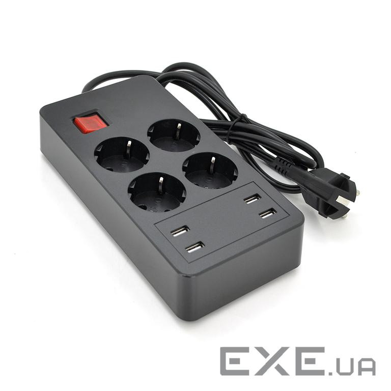 Мережевий фільтр на 4 розетки + 4 USB виходи 5V-2.4A, кнопка включення з індикаторо (P-EU4U4S-4000W) (P-EU4U4S-4000W)