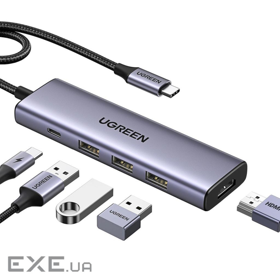 Док-станція USB3.1 Type-C --> HDMI 60Hz/3xUSB-А 3.0/Type-C/PD 100W 5-in-1 CM511 Ugreen (15597)