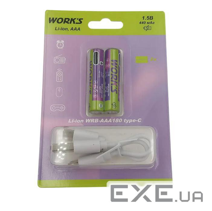 Акумуляторні батареї Li-ion WRB AAA180, тип AАА, 1.5V, ype-c, 440mAh, 1000 циклів, бліст (WRBAAA180)