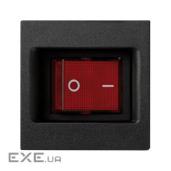 Вимикач двополюсний K45 45x45мм з індикацією ввімкнення, 250V, 16A, чорний (KL04/14)
