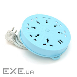 Мережевий фільтр QiaoLian YT-20, 7 Розеток + 2 USB, 2 м, перетин 3х0, 75мм, Blue, Blister , Blue, Blister