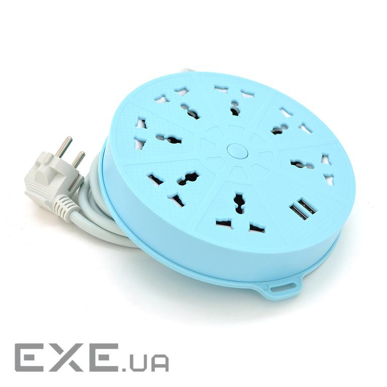 Мережевий фільтр QiaoLian YT-20, 7 Розеток + 2 USB, 2 м, перетин 3х0, 75мм, Blue, Blister , Blue, Blister