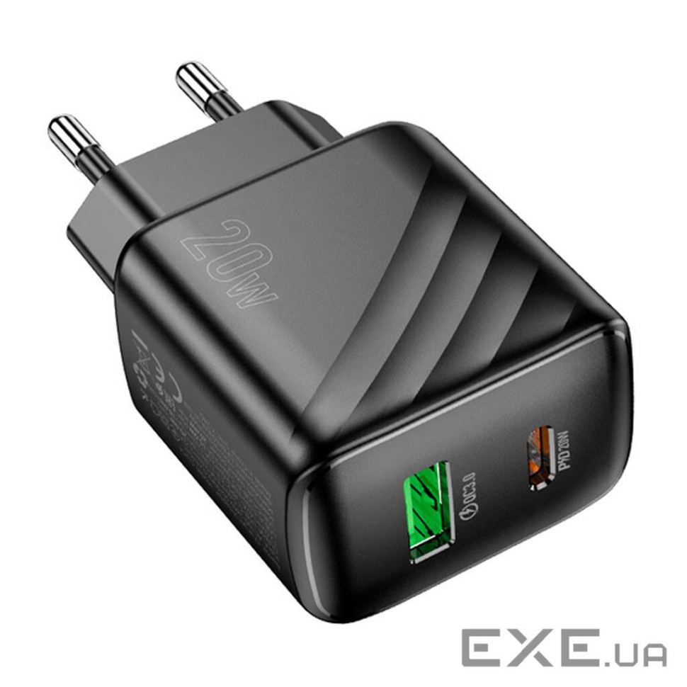 СЗУ 110-240V HOCO CS25A USB-C+USB, 20W, Black, Blister (HOCO CS25A / B)
