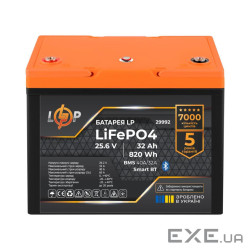 Акумулятор LP LiFePO4 25,6V - 32 Ah (820Wh) (BMS 40A/32А) пластик Smart BT (29992)