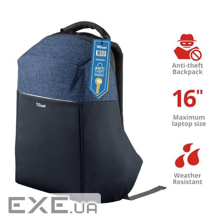 Рюкзак для ноутбука Trust 16" Nox Anti-theft BLUE (23307)