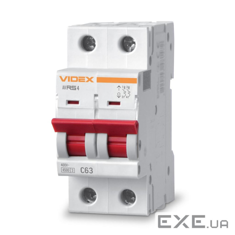 Автоматический выключатель Videx RS4 RESIST 2п 63А С 4,5кА (VF-RS4-AV2C63)