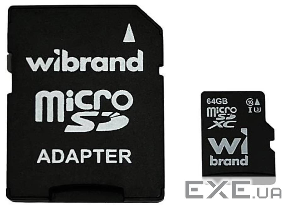 Карта пам"яті microSDXC, 64Gb, Wibrand, Class10 UHS-I U3, SD адаптер (WICDXU3/64GB-A)