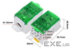 Паралельний розгалужувач-спліттер проводів UKK400, 11виходів(латунь)4-2,5*10мм2*1-95- (UKK400 GREEN) 2*1-95- (UKK400 GRE