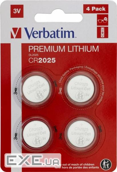 Батарейка VERBATIM Premium Lithium CR2025 4шт/уп (49532)
