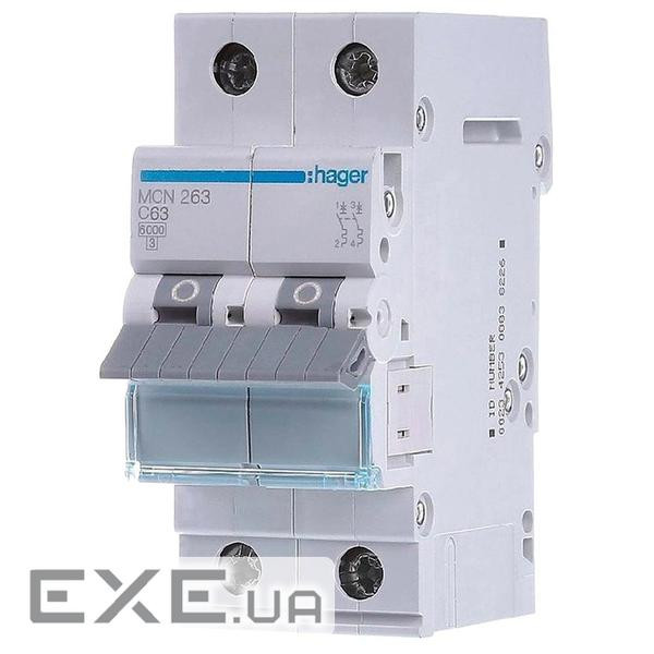 Автоматичний вимикач Hager 2-п. C 63A (6kA) 2M (A) (MCN263)