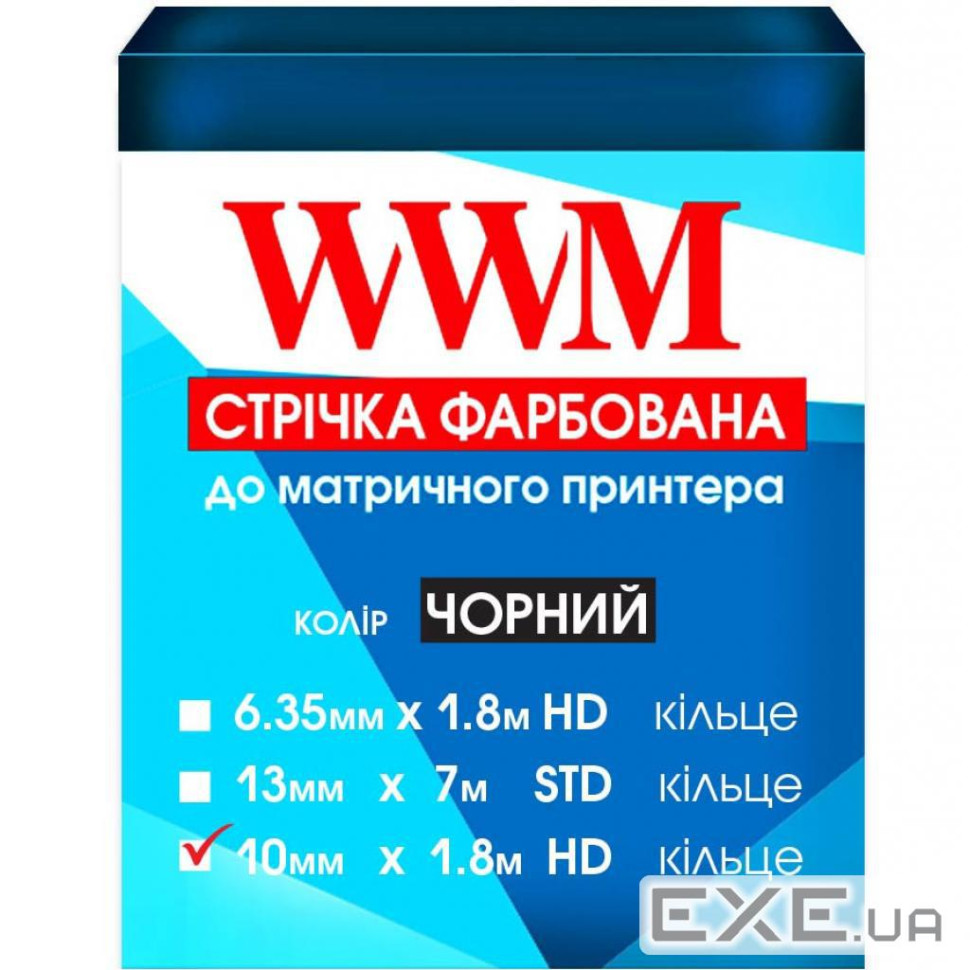 Стрічка до принтерів 10мм х 1.8м HD (К.) Black WWM (R10.1.8H)