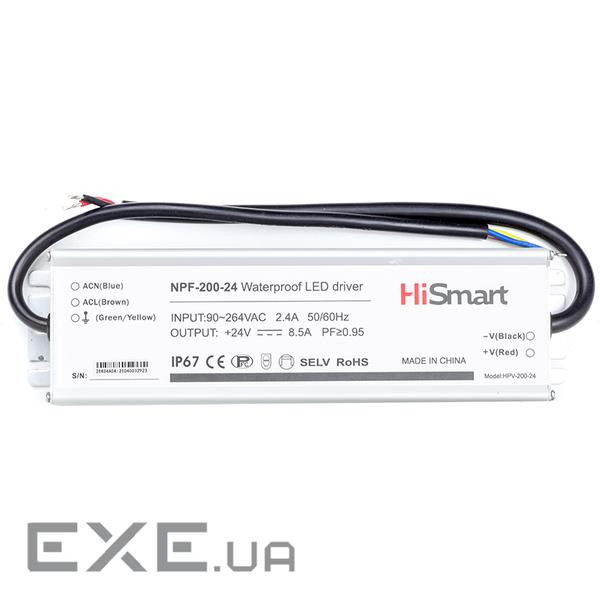 Блок живлення HiSmart 24V, 8.5A, 200W, PFC, IP67 (NPF-200-24)