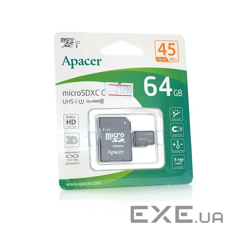 Карта пам&apos,яті Apacer microSDHC Class 10 UHS-I, 64GB (microSDHC-Ap / 64)