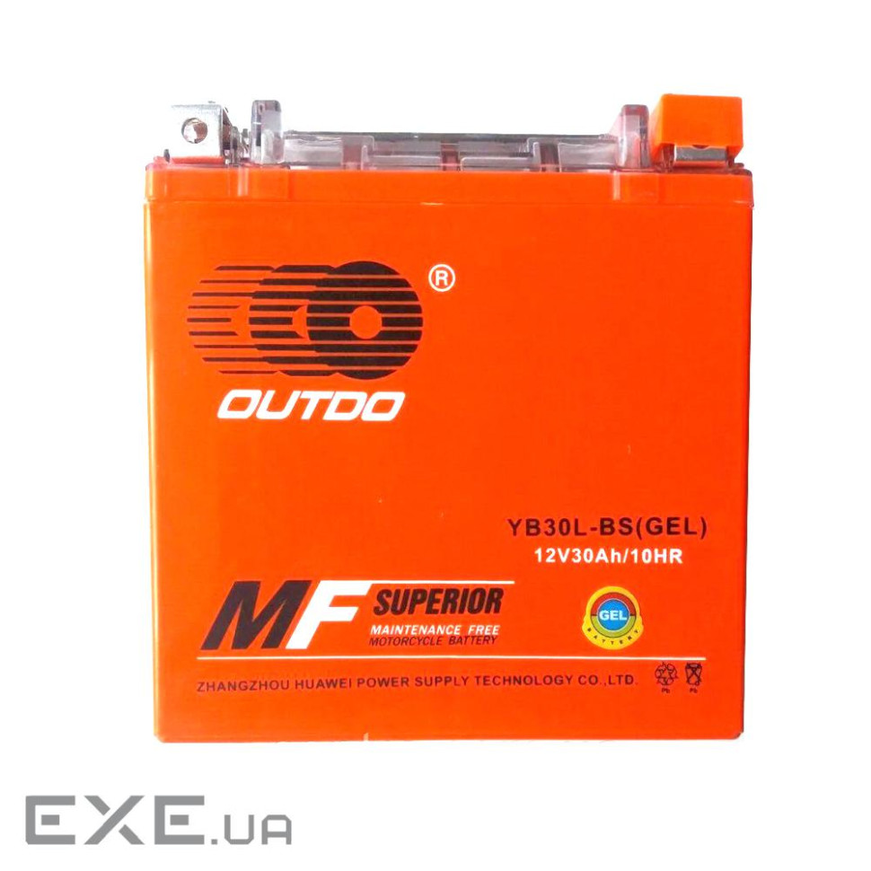 Мотоакумулятор OUTDO (Maxion) YB 30L-BS GEL, 12V 30Ah (166 х 126 х 176), Orange, Q2