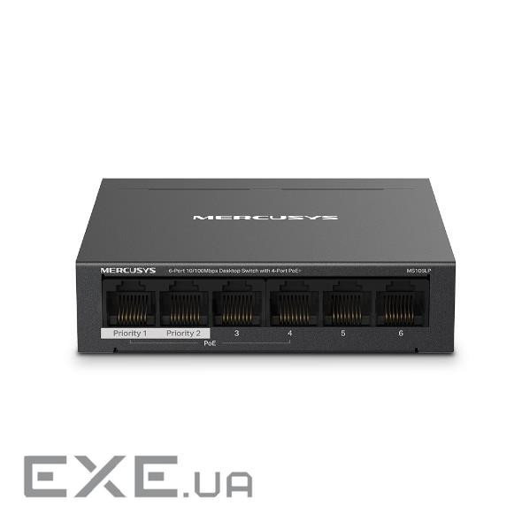 Комутатор 6-портовий 10/100 Мбіт/с ( 4 портів PoE+ ) Mercusys, MS106LP MERCUSYS MS106LP PoE+ ) Mercusys, MS106LP MERCUSY