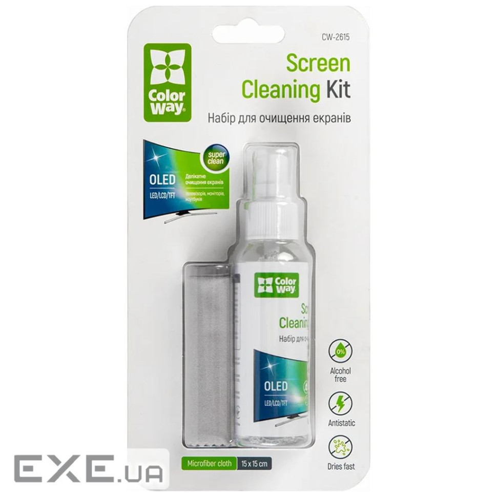 Спрей для очищення ColorWay Screens Cleaning Kit TV/OLED/LED/LCD 60ML + Microfibre (CW-2615)