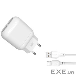 Зарядний пристрій XO 2xUSB 2.4A + cable USB to Micro 5P white (L78-M-WH)