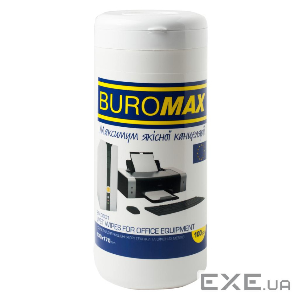 Серветки Buromax Wet wipes for OFFICE Equipment 100pcs, tube (BM.0801)