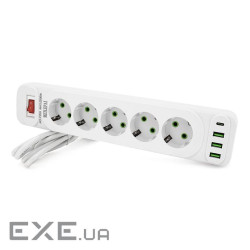 Мережевий фільтр F25U, 5 розеток EU+3 USB+PD, кнопка включення з індикатором, 2 м, 3х0, (F25U-White) 0, (F25U-White)