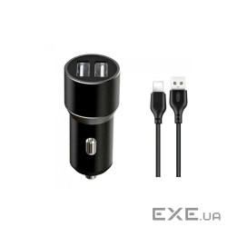 Зарядний пристрій XO TZ09 2.4A/2 USB + cable lightning Black (XO-TZ09L-BK)