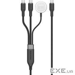 Дата кабель USB-C to 2xUSB-C 100W + Apple Watch 5W 1.4m FUSION-CCW black Promate (fusion-ccw.black)