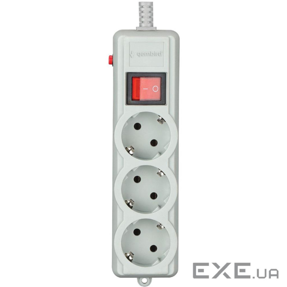 Фільтр мережі GEMBIRD SPG3-G-10G-PRO Gray, 3 розетки, 3м