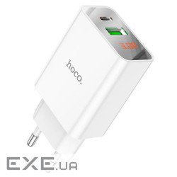 Мережевий зарядний пристрій HOCO C100A PD20W+QC3.0 charger with digital display Whit (6931474769800)